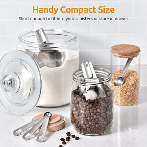 Dishwasher Safe Measuring Cups and Spoons Set - stainless steel cups and spoons by U-Taste. Cup and spoon handles have etched measurement markings that are easy to read and won't wear off easily. 