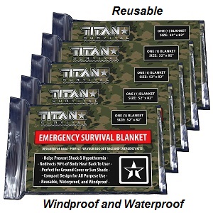 TITAN Two-sided Emergency NASA Mylar Emerency Survival Warming Blankets for Heat Retention.