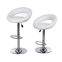 Hydraulic Lift Adjustable Counter Swivel Bar Stools with Low Back, White.
