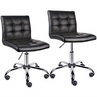 Leopard Modern Square Back Black Work Stools with Wheels.