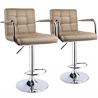 Leopard Khaki Square Back Adjustable Bar Stools with Backs and Arms.