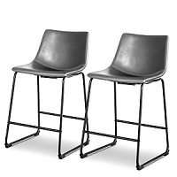 Vintage PU Grey Leather Counter Height Stools with Grey Metal Frame.