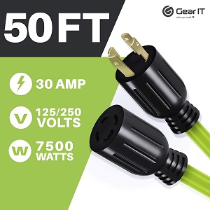 Portable 50 foot 30 amp generator power cord to provide electrical power for your home during power outages.