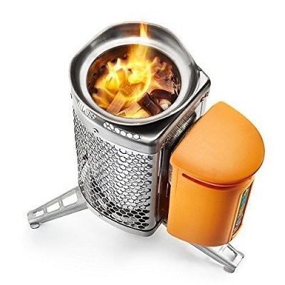Do a little cooking on an outdoor camping adventure while charging the phone, BioLite Wood Burning Camp Stove.