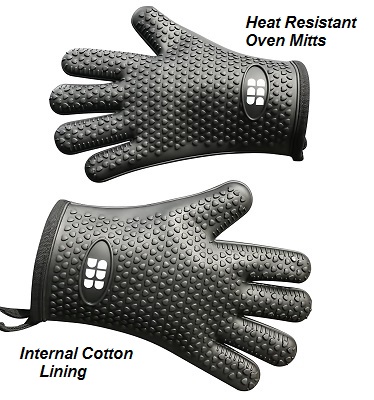 Great Gift for the Outdoor Cook, Useful Heat Resistant BBQ Grilling Cooking Gloves and Oven Mitt, Insulated Silicone with Protective Lining. Your outdoorsy friend will love these nice fitting new black, red, or blue heat resistant gloves as a gift from you.