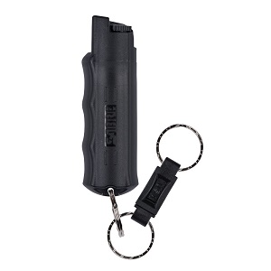 SABRE pepper spray keychain, Black. Use the SABRE keychain pepper spray defense while running, in your car and for protection from dogs while walking.