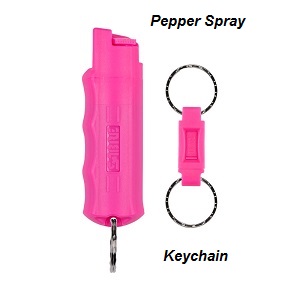 SABRE pink pepper spray keychain protection for women and men. Nice pink girly pepper spray keychain by SABRE. With a keychain pepper spray girls will always be ready to defend themselfs and their children from that unexpected attacker.