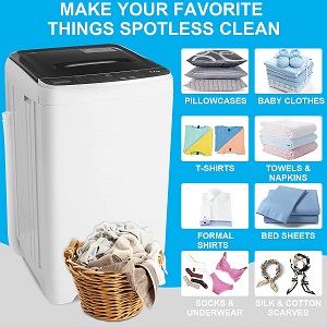 Wash Clothes clean with a small portable washing machine that can be used in your apartment, small home, camper, RV, etc.