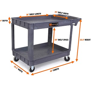 WEN 73004 500 lb extra large gray service utility cart on wheels, heavy duty plastic.